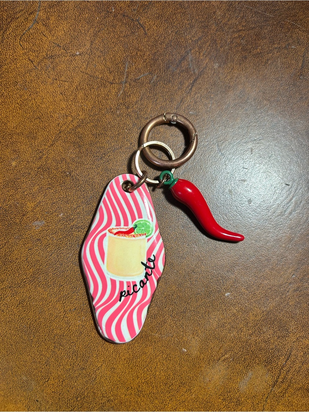 Pink Wavy Keychain with Red Chili Charm